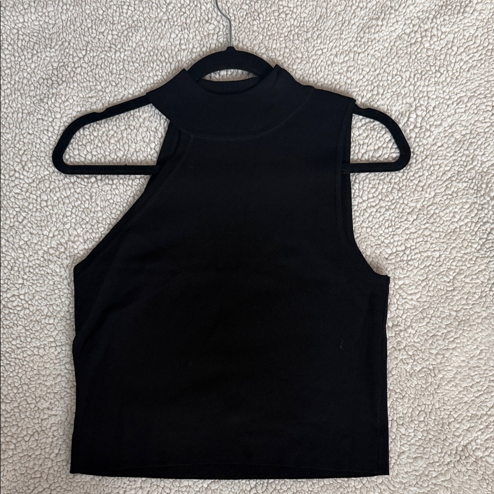 Pink Lily Black Cut Out Turtleneck Sweater Tank